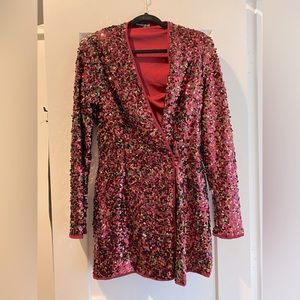 Burgundy sequin blazer mini dress